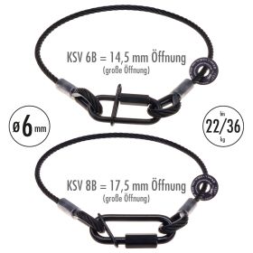 fiRSTstage Sicherungsseil 6 mm ø schwarz mit Kettenschnellverschluss